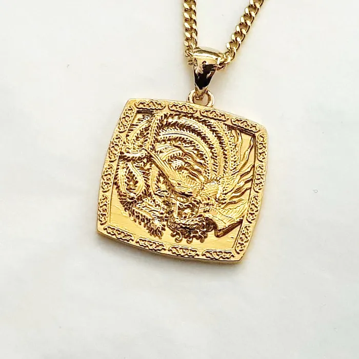 carre dor Necklaces 14k 18k gold mens Korean phoenix pendant necklace 1