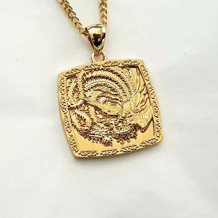 carre dor Necklaces 14k 18k gold mens Korean phoenix pendant necklace 1