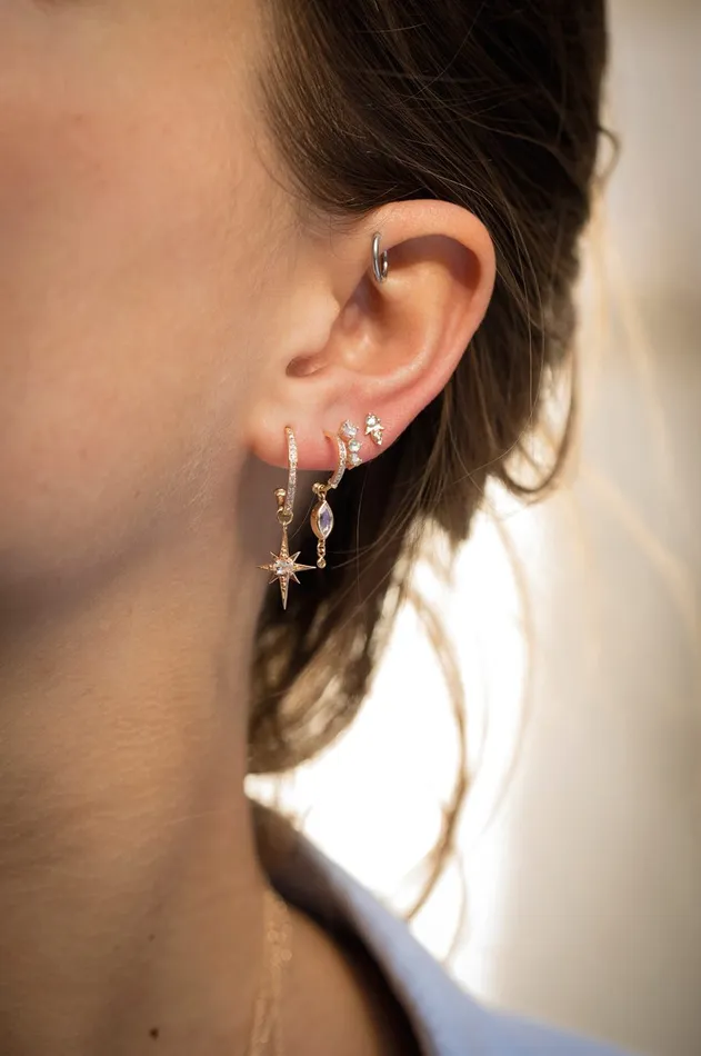 Celine Daoust Little White Sapphire Star Charm Single Hoop Earring Earrings