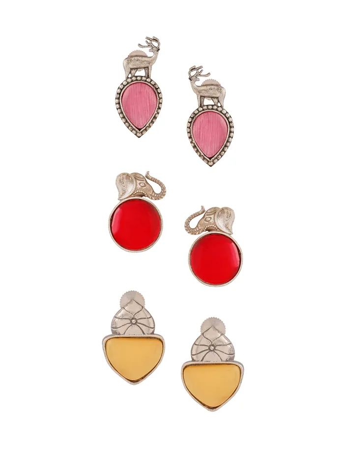 Combo of 3 Pairs Silver Oxidised Earrings for Women GiftReady 32cm Multi Yellow Chimes Earrings