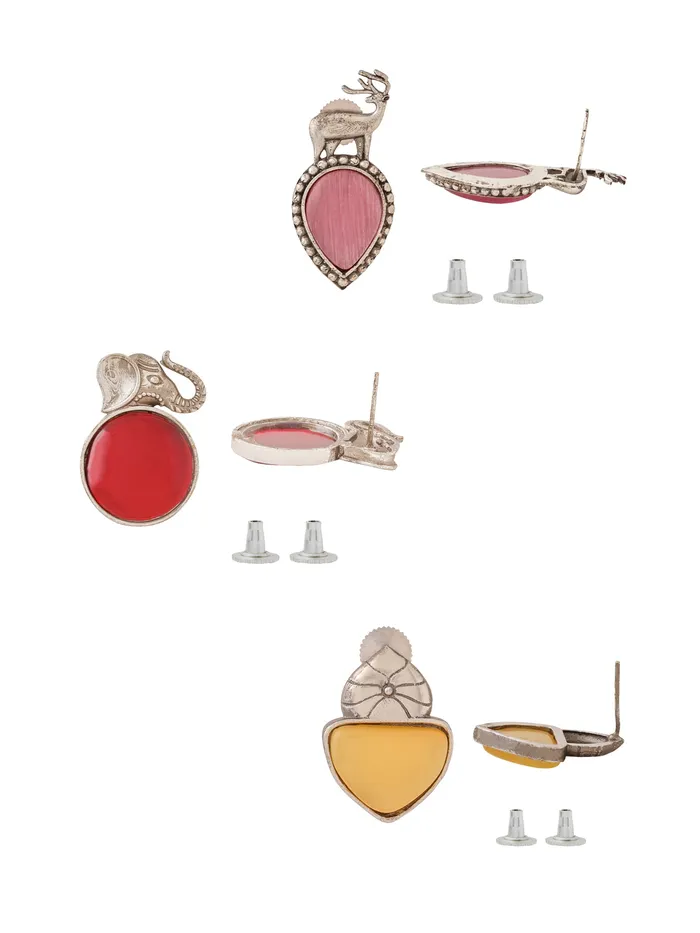 Combo of 3 Pairs Silver Oxidised Earrings for Women GiftReady 32cm Multi Yellow Chimes Earrings