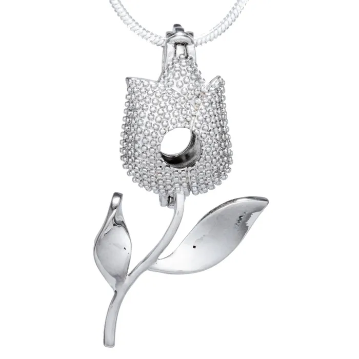 CPSP056 Necklaces Cage Pendant Silver Plated Tulip