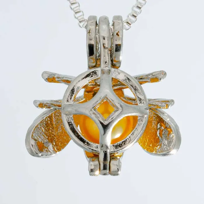 CPSP250 Cage Pendant Silver Plated Bumble Bee Necklaces CPSP250 Cage Pendant Silver Plated Bumble Bee Necklaces
