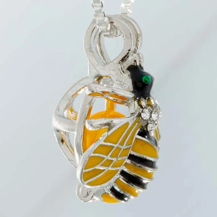 CPSP250 Cage Pendant Silver Plated Bumble Bee Necklaces CPSP250 Cage Pendant Silver Plated Bumble Bee Necklaces