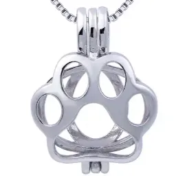 CPST033 Necklaces Cage Pendant 925 Sterling Silver Dog Paw Cat Paw