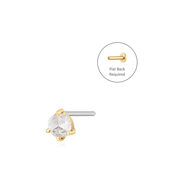 Earrings AURELIE GI ROSALYN Rose Cut White Sapphire Solitaire Threadless Flatback Earring