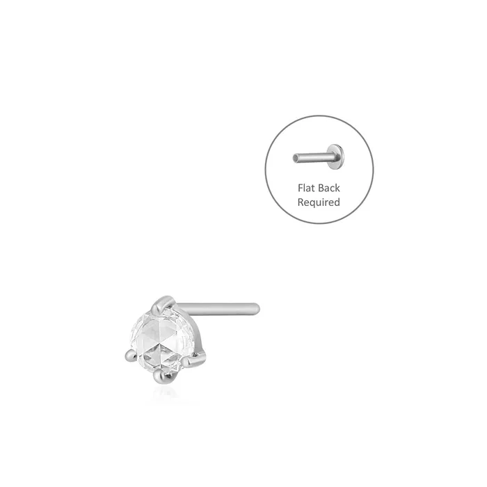 Earrings AURELIE GI ROSALYN Rose Cut White Sapphire Solitaire Threadless Flatback Earring