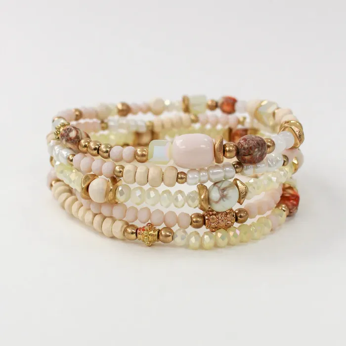 Earrings Candlewick Gift Shop Ivory 5 Row Stack Stretch Bracelets
