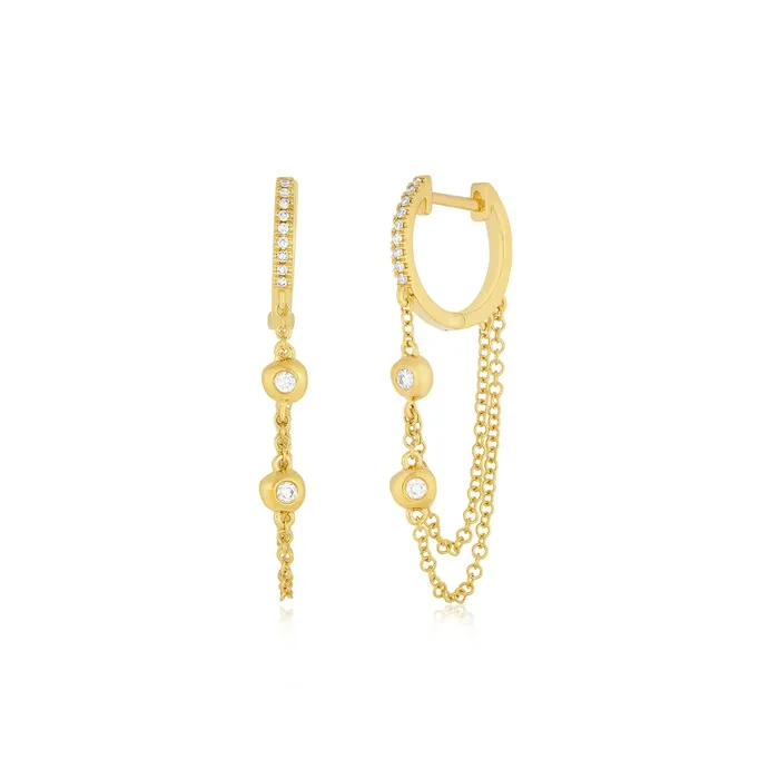 Earrings ef collection Pillow Chain Diamond Mini Huggie Earring