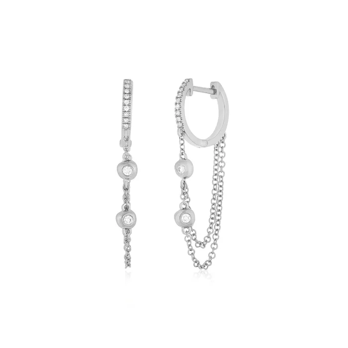 Earrings ef collection Pillow Chain Diamond Mini Huggie Earring