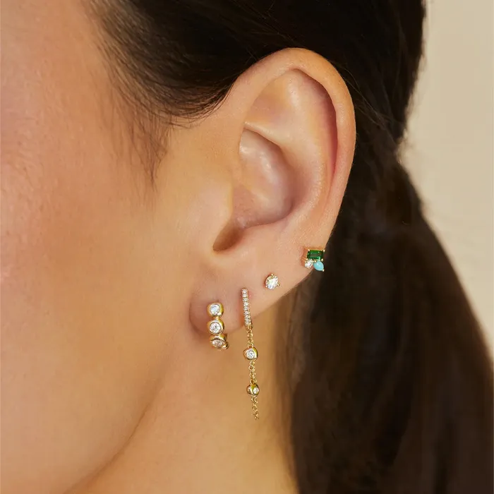Earrings ef collection Pillow Chain Diamond Mini Huggie Earring