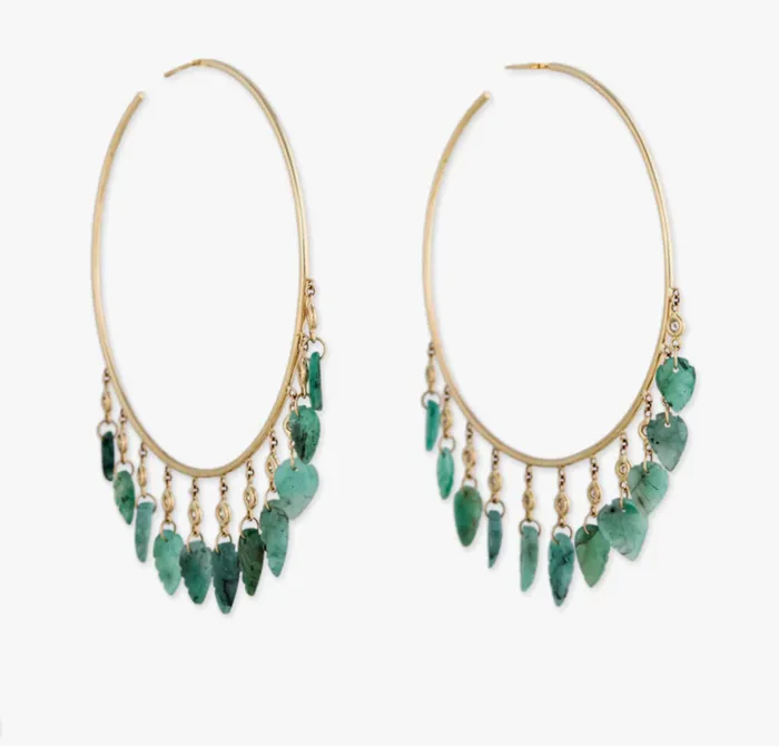 Earrings JACQUIE AICHE 11 DIAMOND EMERALD LEAF SHAKER HOOPS