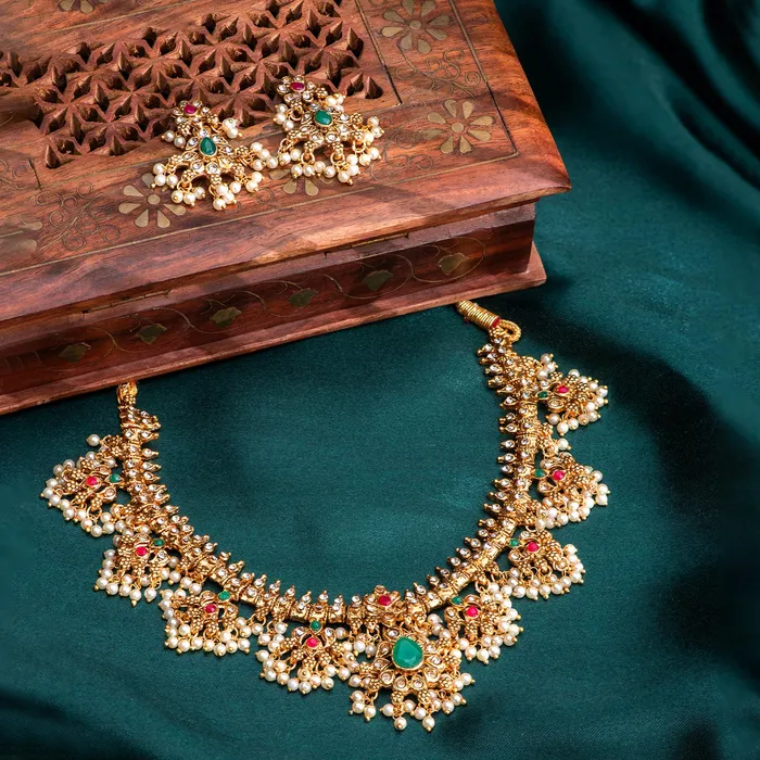 Earrings Yellow Chimes Bridal Jewellery Set Gold Plated Necklace Earrings 63 cm Adjustable Wedding