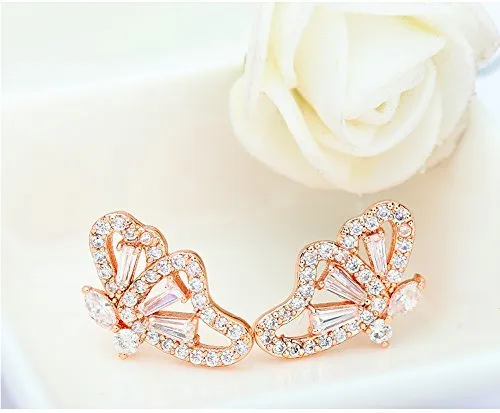 Earrings Yellow Chimes Classic 18K Rose Gold Crystal Butterfly Earrings for Women Girls Yellow Chimes