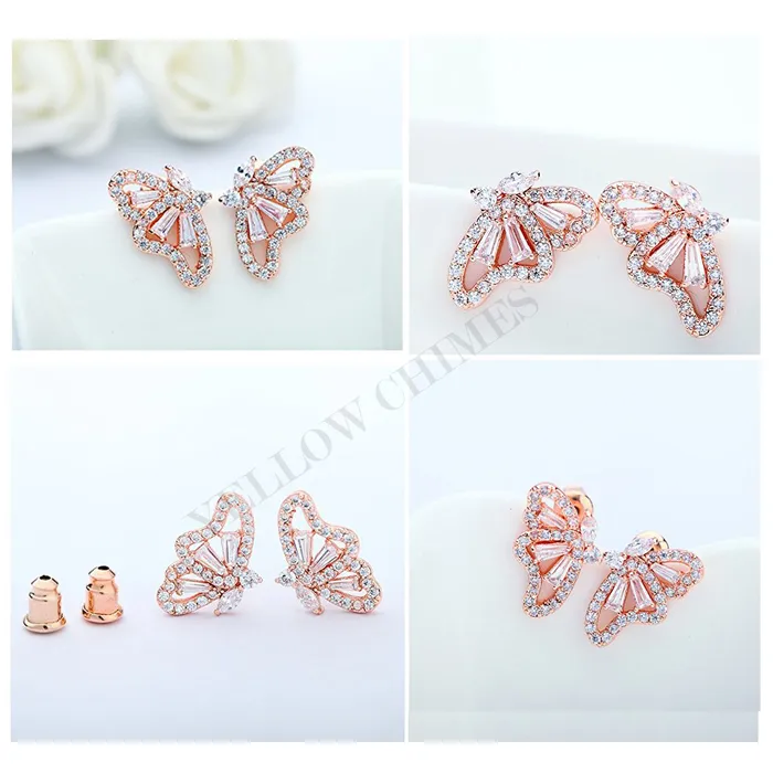 Earrings Yellow Chimes Classic 18K Rose Gold Crystal Butterfly Earrings for Women Girls Yellow Chimes