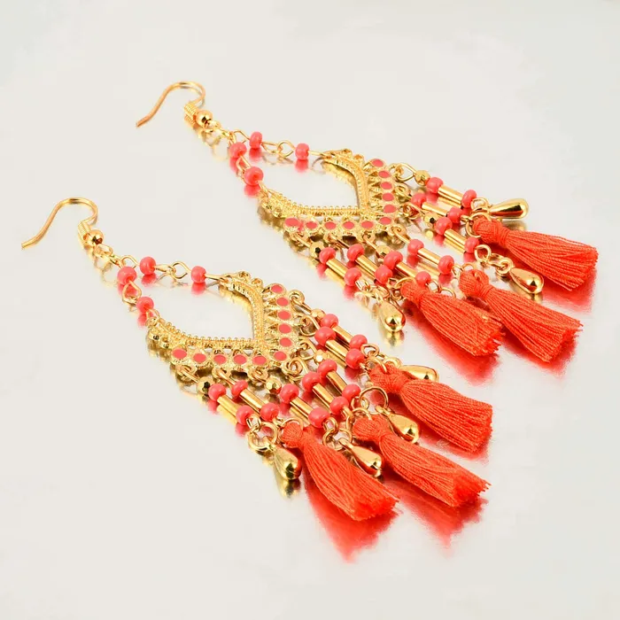 Earrings Yellow Chimes Fancy Party ware Beads Fabric Tassel Earring for Women And Girls Yellow Chimes