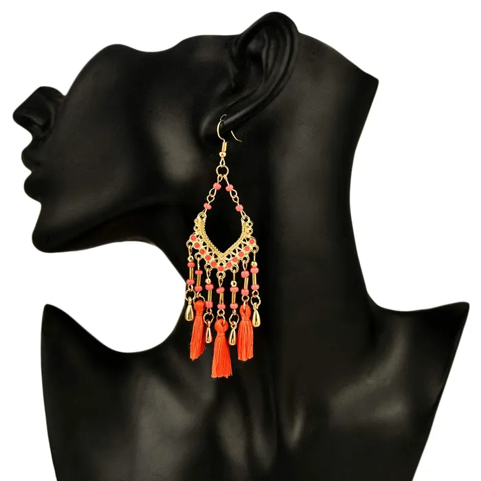 Earrings Yellow Chimes Fancy Party ware Beads Fabric Tassel Earring for Women And Girls Yellow Chimes