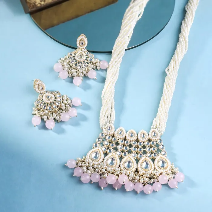 Earrings Yellow Chimes Jewellery Set for Women and Girls Kundan Necklace Set Gold Plated Kundan Studded Beads Beaded Necklace Set Anniversary Gift for Wife Yellow Chimes
