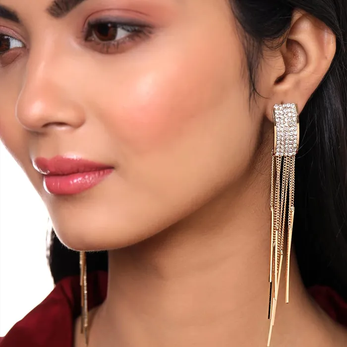 Earrings Yellow Chimes Kairangi Danglers Earrings for Women Gold Plated Crystal Studded Multi Chain Layer Long Dangle Earrings for Women and Girls