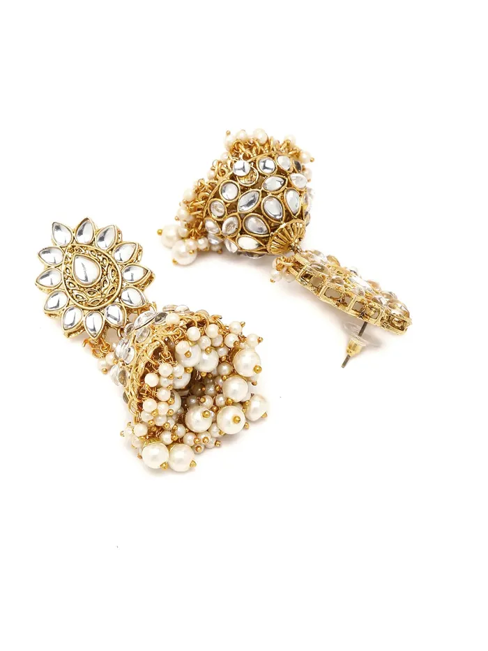 Earrings Yellow Chimes Kundan Jewellery Set for Women Gold Plated Traditional Kundan Necklace Set with Maang Tikka For Women And Girls Yellow Chimes