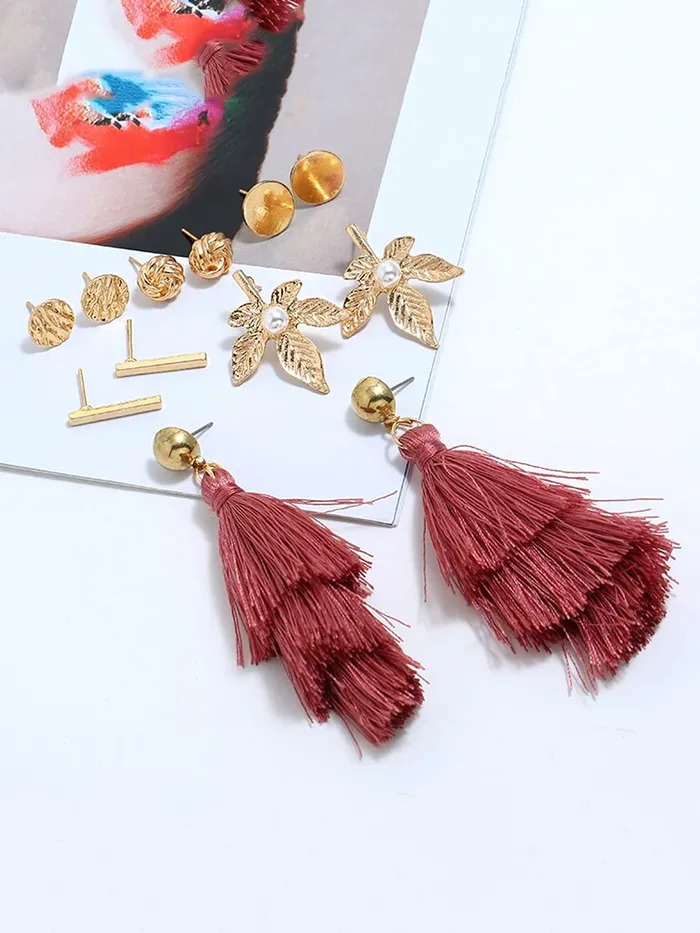 Earrings Yellow Chimes Latest Fashion Gold Plated Geometric Design Dangle Pearl Stud Earrings Combo for Women and Girls Design 12 Yellow Chimes