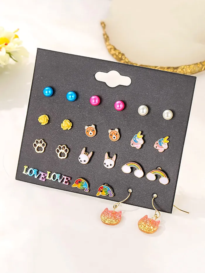 Earrings Yellow Chimes Melbees by Yellow Chimes Stud Earrings for Girls Set of 24 Pairs of Appealing Cute Little Combo Studs Earrings for Kids and Girls