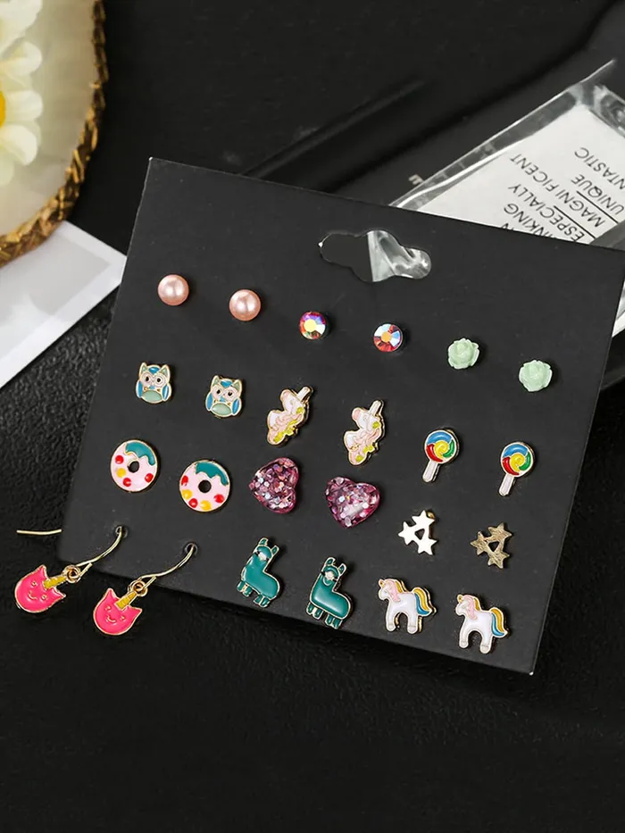 Earrings Yellow Chimes Melbees by Yellow Chimes Stud Earrings for Girls Set of 24 Pairs of Appealing Cute Little Combo Studs Earrings for Kids and Girls