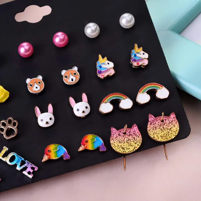 Earrings Yellow Chimes Melbees by Yellow Chimes Stud Earrings for Girls Set of 24 Pairs of Appealing Cute Little Combo Studs Earrings for Kids and Girls