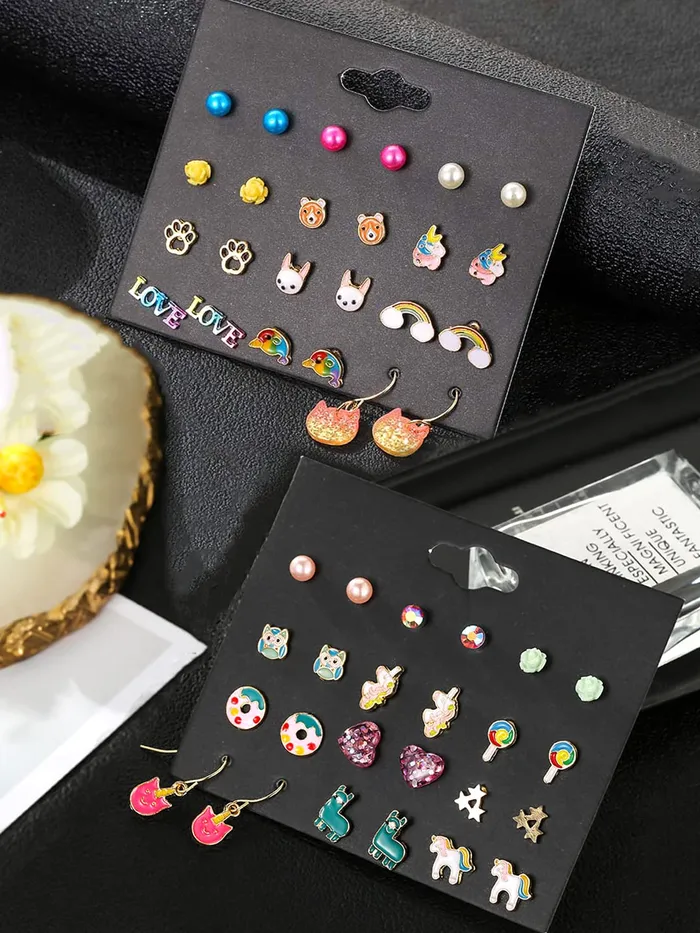 Earrings Yellow Chimes Melbees by Yellow Chimes Stud Earrings for Girls Set of 24 Pairs of Appealing Cute Little Combo Studs Earrings for Kids and Girls