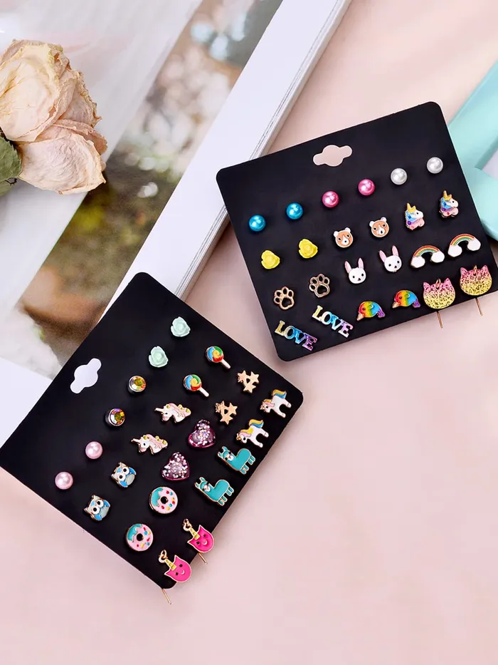 Earrings Yellow Chimes Melbees by Yellow Chimes Stud Earrings for Girls Set of 24 Pairs of Appealing Cute Little Combo Studs Earrings for Kids and Girls