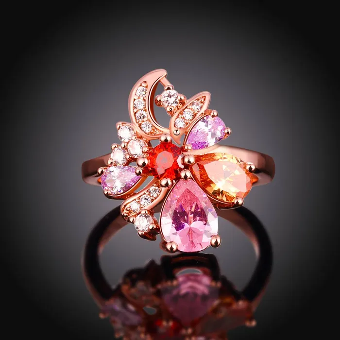 Earrings Yellow Chimes Multicolor Flower Swiss Zircon Rose Gold Crystal Ring for Women Yellow Chimes