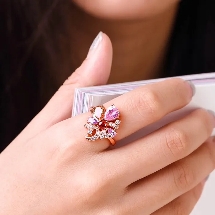 Earrings Yellow Chimes Multicolor Flower Swiss Zircon Rose Gold Crystal Ring for Women Yellow Chimes