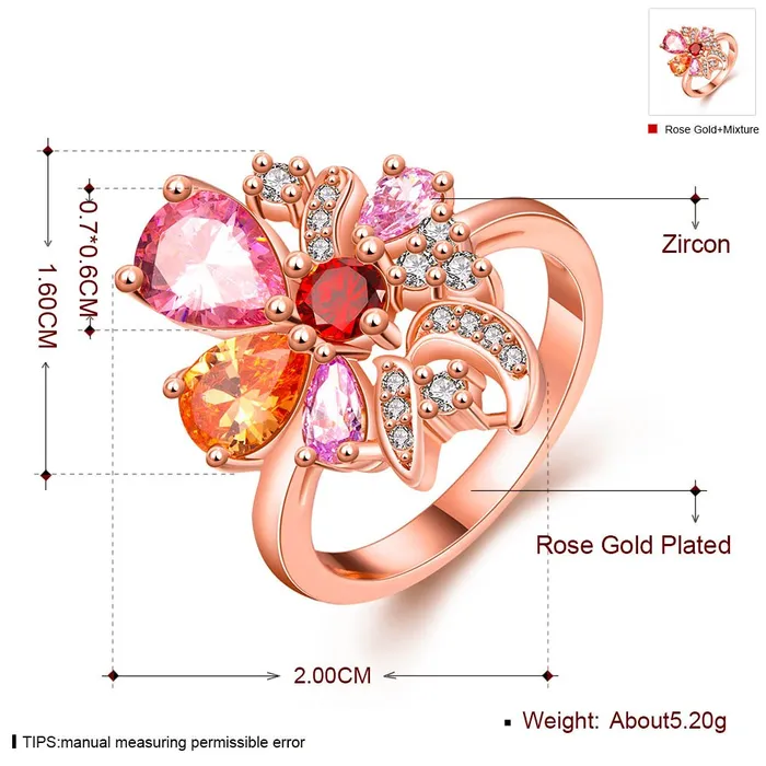 Earrings Yellow Chimes Multicolor Flower Swiss Zircon Rose Gold Crystal Ring for Women Yellow Chimes