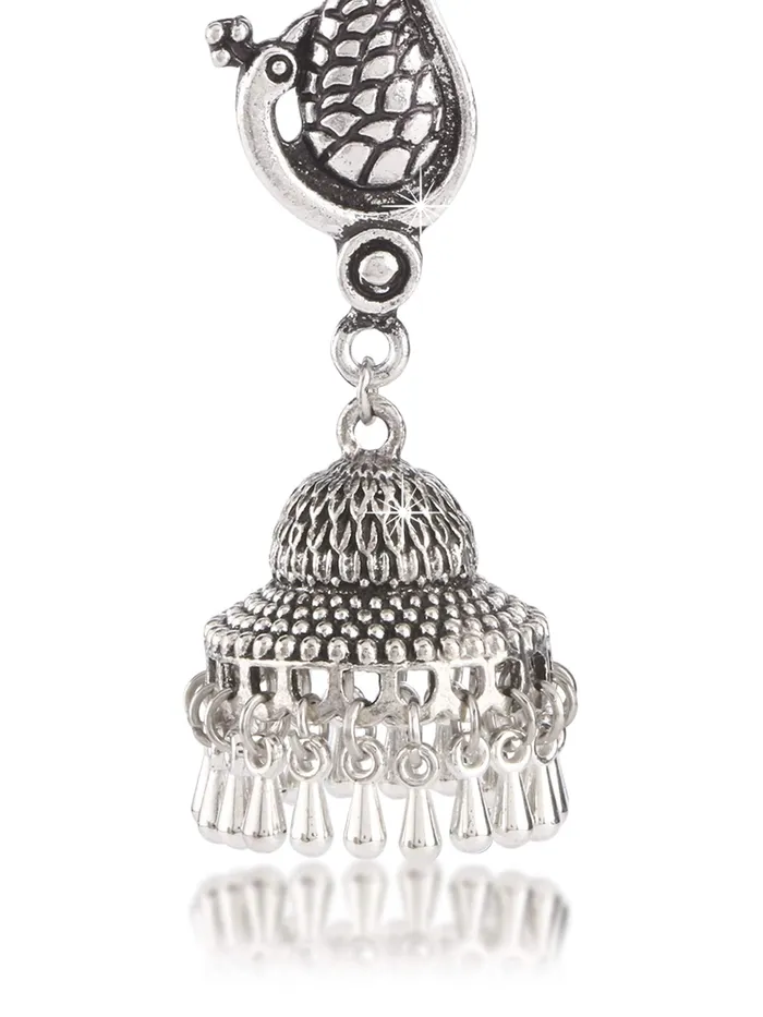 Earrings Yellow Chimes Peacock Fem Bell Ghungroo Silver Oxidized Jhumka Earrings for Women and Girls Yellow Chimes