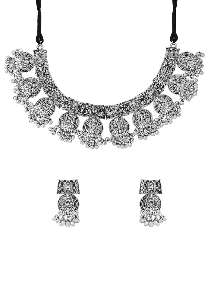 Earrings Yellow Chimes Silver Oxidised Jewellery Set Choker Earrings Oxidised Silver One Size Earrings Yellow Chimes Silver Oxidised Jewellery Set Choker Earrings Oxidised Silver One Size