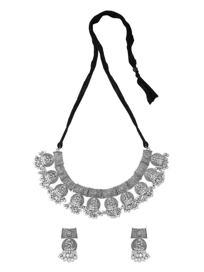 Earrings Yellow Chimes Silver Oxidised Jewellery Set Choker Earrings Oxidised Silver One Size