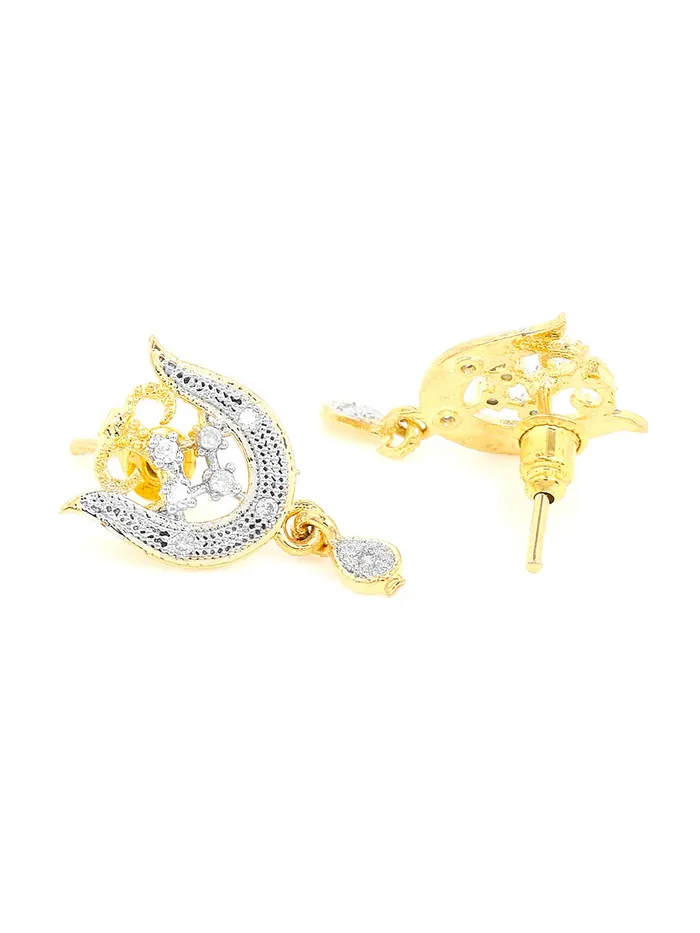 Earrings Yellow Chimes Sparkling ADAmerican Diamond Studded Ethnic Traditional Black Beads Designer Mangalsutra Pendant Set with Earrings for Women Yellow Chimes