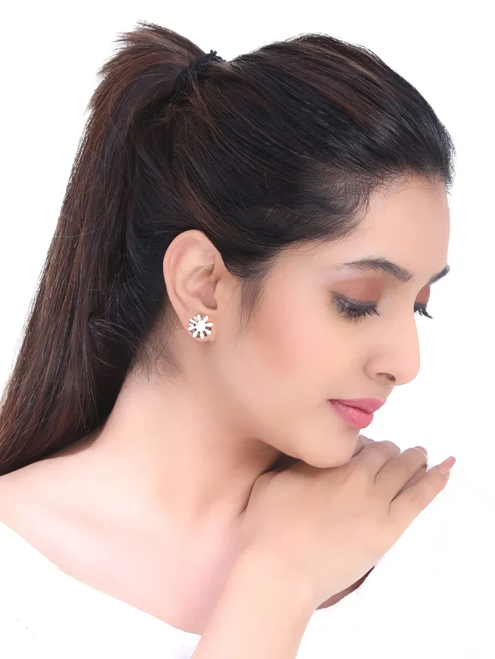 Earrings Yellow Chimes Stud Earrings for Women Western Rose Gold Plated Stainless Steel White StoneStudded Floral Studs Earrings For Women and Girls Yellow Chimes
