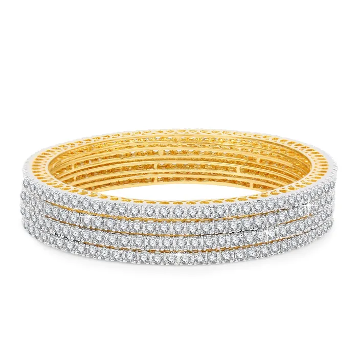 Earrings Yellow Chimes Yellow Chimes American Diamond Bangles for Women Rose Gold Plated 4 PCs High Grade Authentic White AD Jewellery Bangles Set for Women and Girls