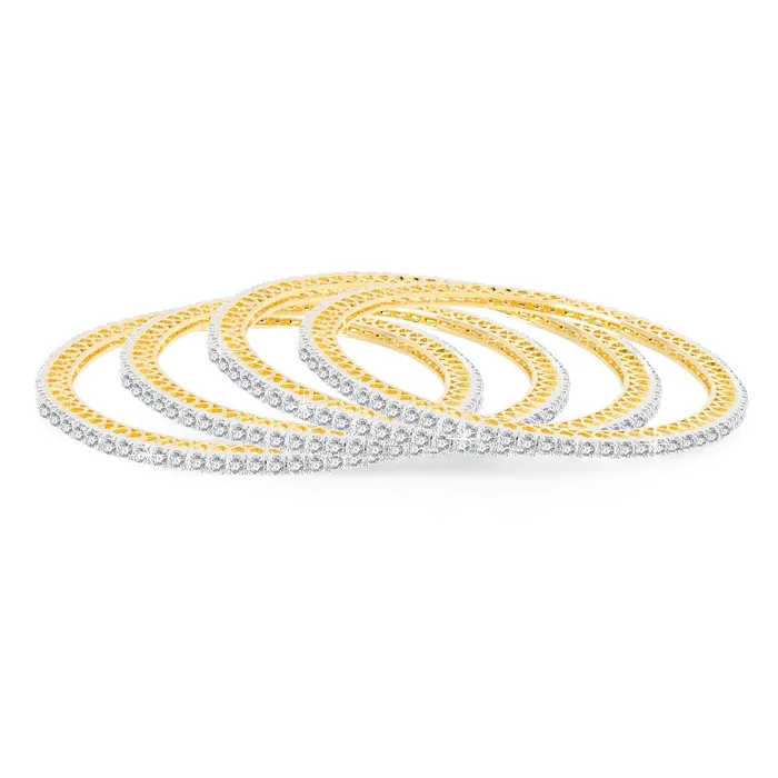 Earrings Yellow Chimes Yellow Chimes American Diamond Bangles for Women Rose Gold Plated 4 PCs High Grade Authentic White AD Jewellery Bangles Set for Women and Girls