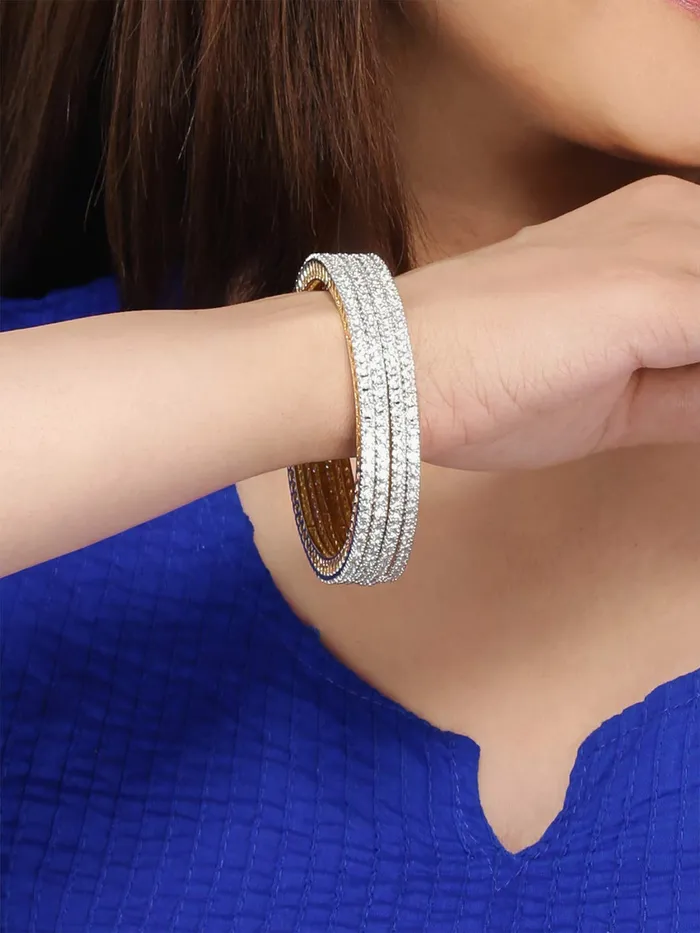 Earrings Yellow Chimes Yellow Chimes American Diamond Bangles for Women Rose Gold Plated 4 PCs High Grade Authentic White AD Jewellery Bangles Set for Women and Girls