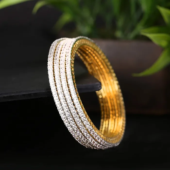 Earrings Yellow Chimes Yellow Chimes American Diamond Bangles for Women Rose Gold Plated 4 PCs High Grade Authentic White AD Jewellery Bangles Set for Women and Girls