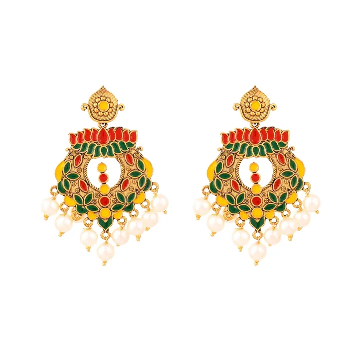 Earrings Yellow Chimes Yellow Chimes Beautifully Enamelled Stylish Gold Plated Meenakari Chandbali Earrings for Women and Girls Earrings Yellow Chimes Yellow Chimes Beautifully Enamelled Stylish Gold Plated Meenakari Chandbali Earrings for Women and Girls