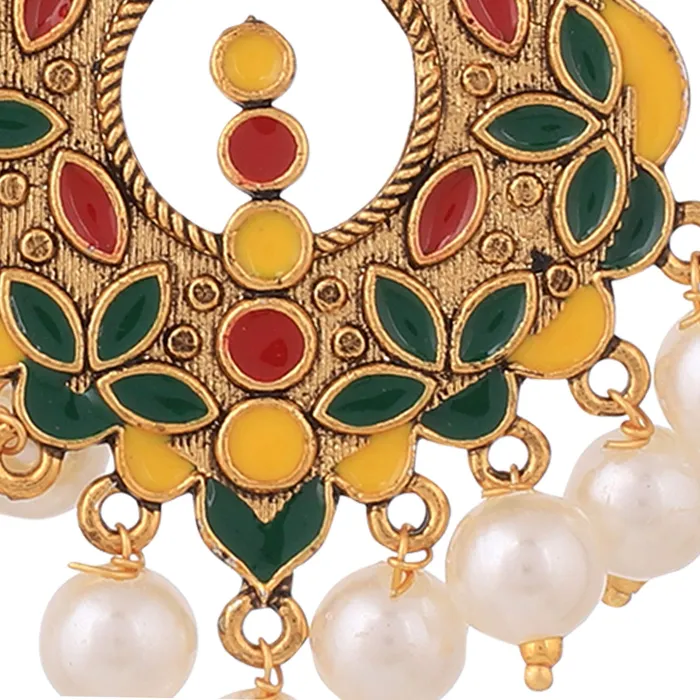 Earrings Yellow Chimes Yellow Chimes Beautifully Enamelled Stylish Gold Plated Meenakari Chandbali Earrings for Women and Girls