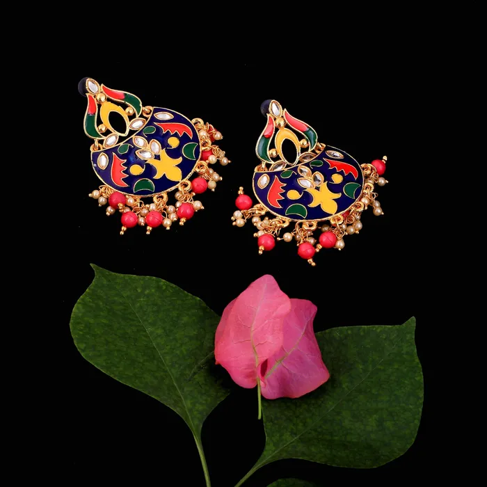 Earrings Yellow Chimes Yellow Chimes Beautifully Enamelled Stylish Gold Plated Meenakari Chandbali Earrings for Women and Girls