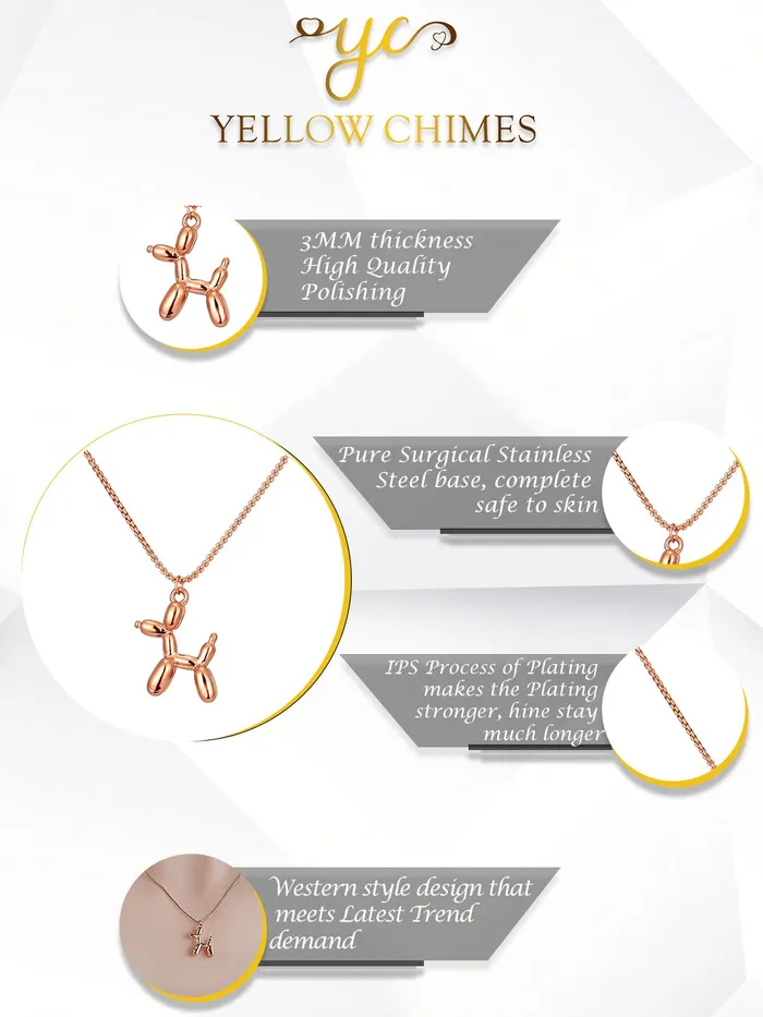 Earrings Yellow Chimes Yellow Chimes Chain Pendant for Women Rose GoldPlated DogShaped Pendant With Chain For Women and Girls