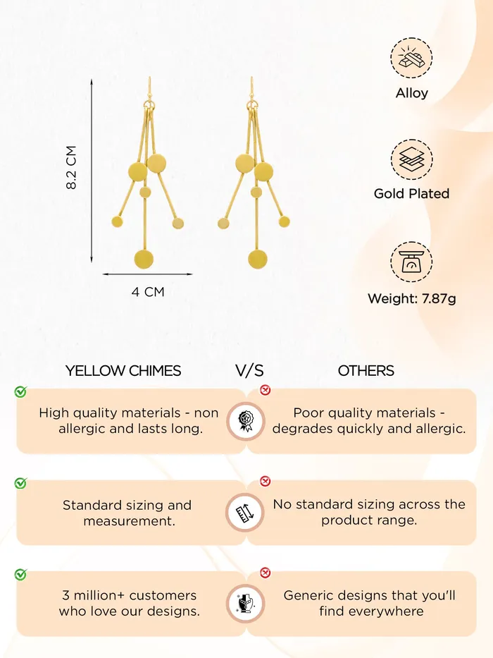 Earrings Yellow Chimes Yellow Chimes Dangler Earrings For Women Fashion Golden Women Earrings Gold Plated Long Dangler Earrings For Girls Eternal Elegance Birthday Gift for Girls Anniversary Gift for Women