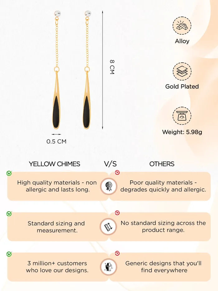 Earrings Yellow Chimes Yellow Chimes Dangler Earrings for Women Girls Fashion Women Earrings Gold Plated Long Chain Earrings for Women Chic Reverie Birthday Gift For Girls Anniversary Gift for Wife