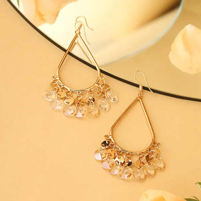 Earrings Yellow Chimes Yellow Chimes Danglers Earrings for Women Golden Crystal Long Danglers Gold Plated Chandbali Earrings for Women and Girls