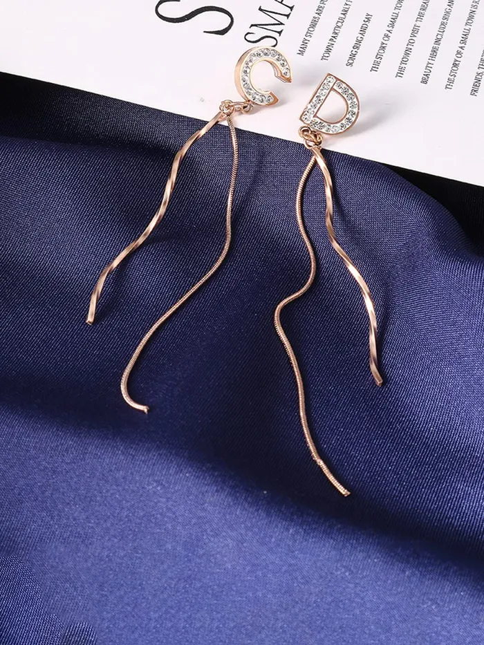 Earrings Yellow Chimes Yellow Chimes Danglers Earrings for Women Rose Gold Plated Stainless Steel C D Letter Mismatched Danglers Earrings For Women and Girls
